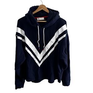 Tory Burch Hoodie Womens XL Chevron Navy Blue Pullover Logo Quiet Luxury Preppy